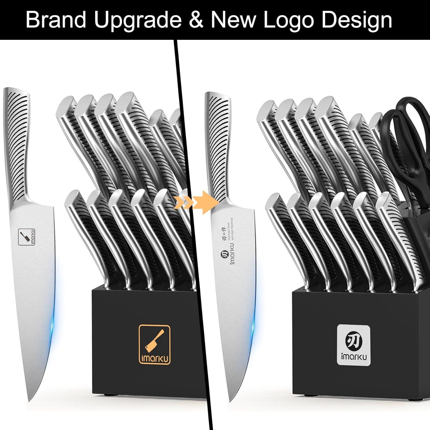 image:imageimarku 14Piece Premium Knife Block Set Black Kitchen Knife Set with Block and Buildin Sharpener HighCarbon Stainless Steel Knives for Lasting Sharpness Dishwasher Safe Gift for MenBlack