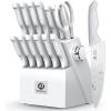 imarku 14-Piece Premium Knife Block Set, Black Kitchen Knife Set with Block and Build-in Sharpener, High-Carbon Stainless Steel Knives for Lasting Sharpness, Dishwasher Safe, Gift for Men(Grayish White)
