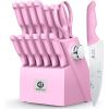imarku 14-Piece Premium Knife Block Set, Black Kitchen Knife Set with Block and Build-in Sharpener, High-Carbon Stainless Steel Knives for Lasting Sharpness, Dishwasher Safe, Gift for Men(Pink)
