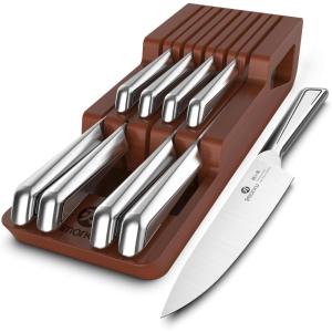 imarku 14-Piece Premium Knife Block Set, Black Kitchen Knife Set with Block and Build-in Sharpener, High-Carbon Stainless Steel Knives for Lasting Sharpness, Dishwasher Safe, Gift for Men(Cherry Red)